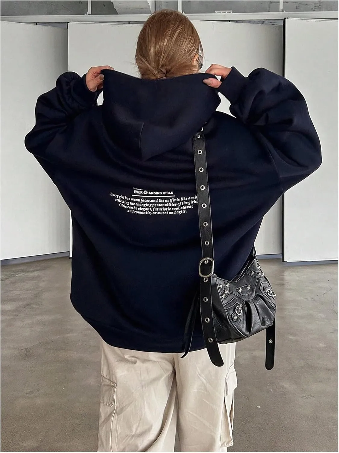 SweatyRocks Women's Oversized Sweatshirt Fleece Hoodie Letter Print Loose Pullovers