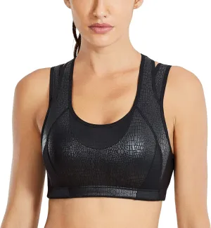 SYROKAN Sports Bras for Women High Support Mesh Full Coverage Racerback Wireless No Bounce Running Bras