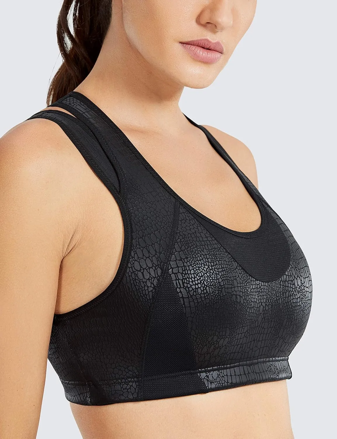 SYROKAN Sports Bras for Women High Support Mesh Full Coverage Racerback Wireless No Bounce Running Bras
