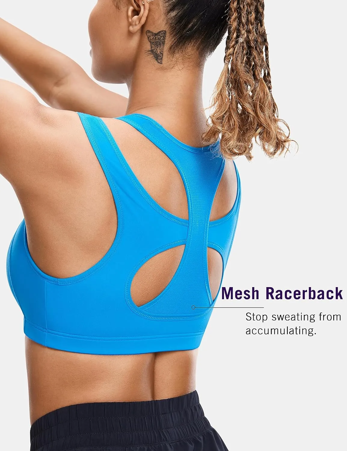 SYROKAN Sports Bras for Women High Support Mesh Full Coverage Racerback Wireless No Bounce Running Bras