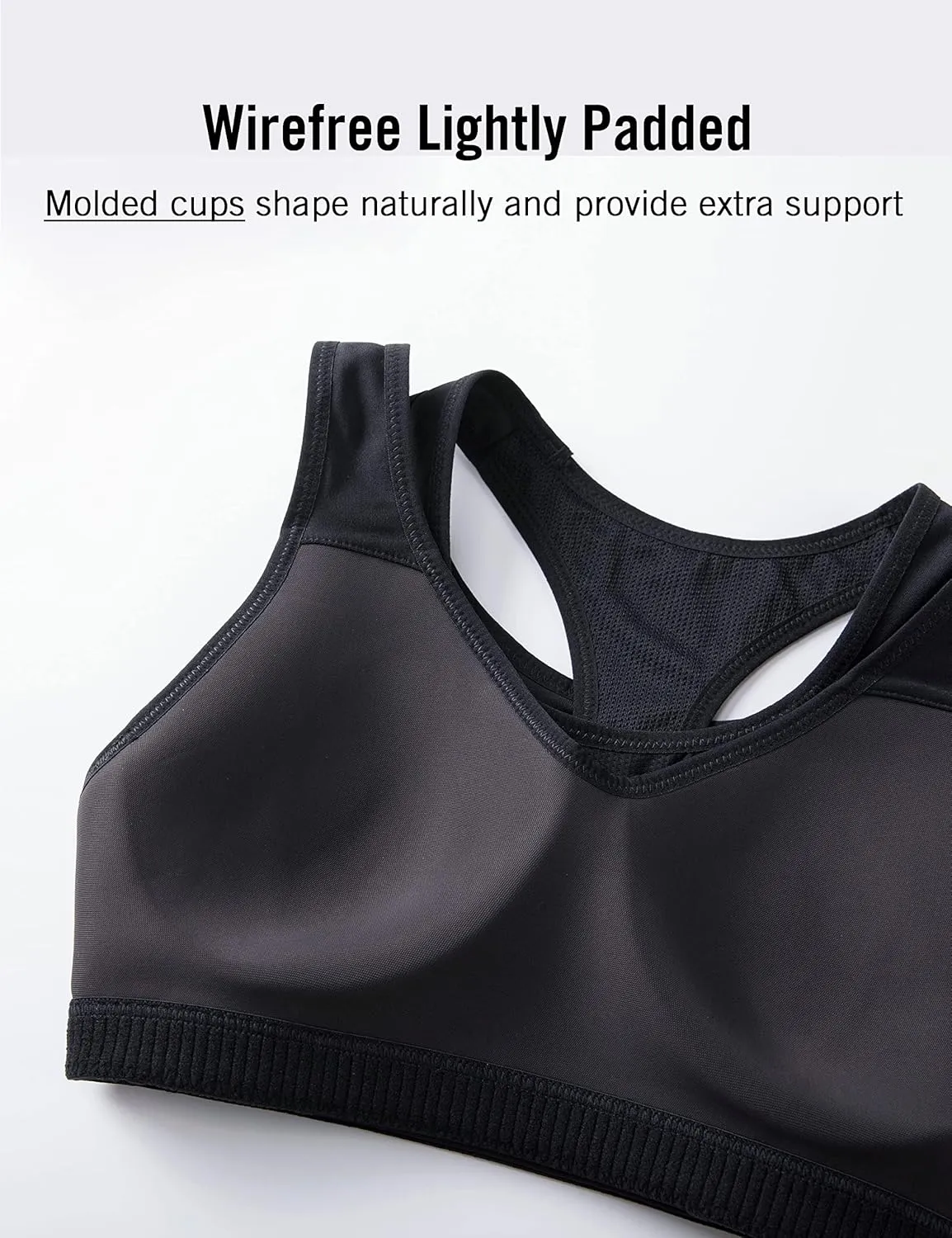 SYROKAN Sports Bras for Women High Support Mesh Full Coverage Racerback Wireless No Bounce Running Bras