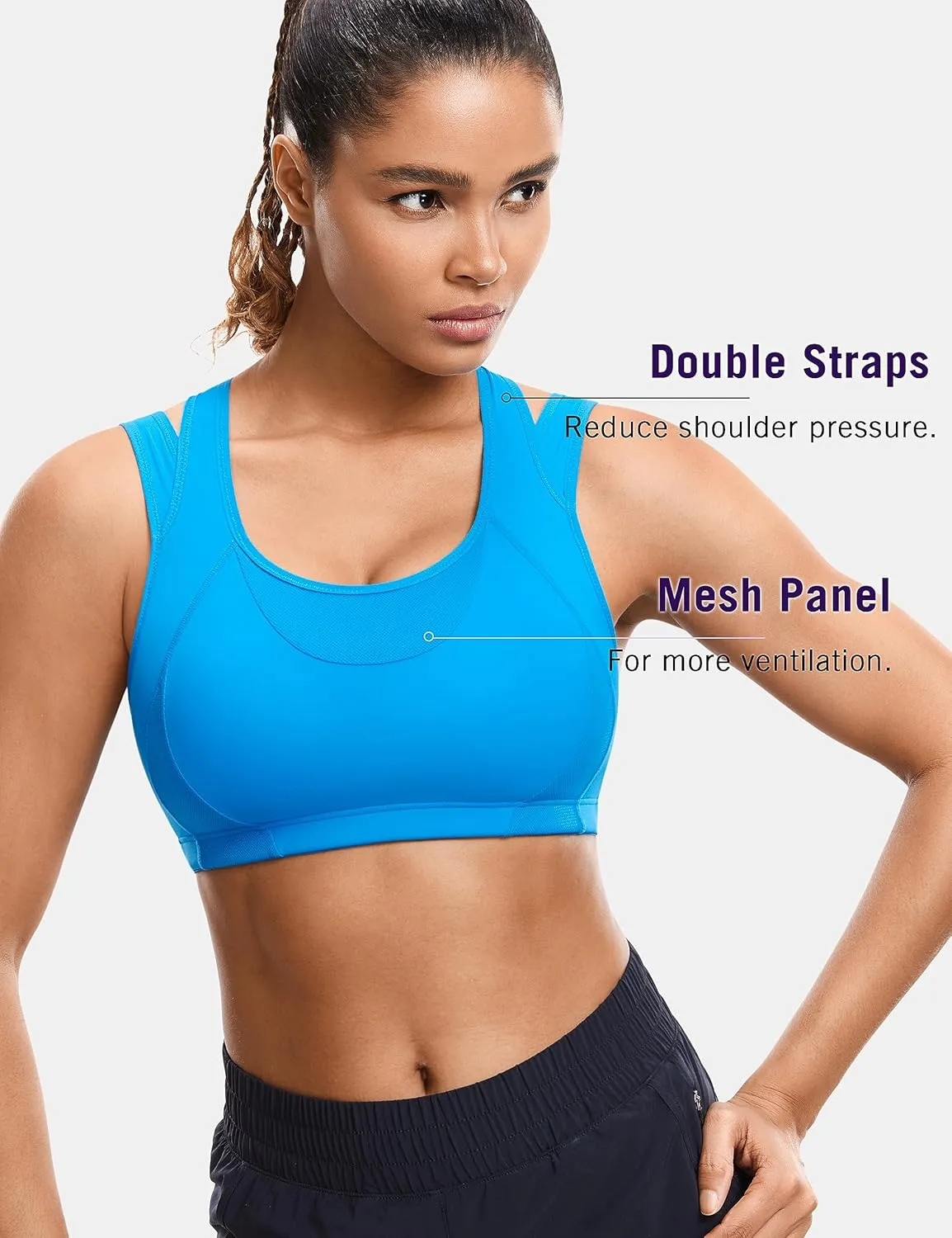SYROKAN Sports Bras for Women High Support Mesh Full Coverage Racerback Wireless No Bounce Running Bras