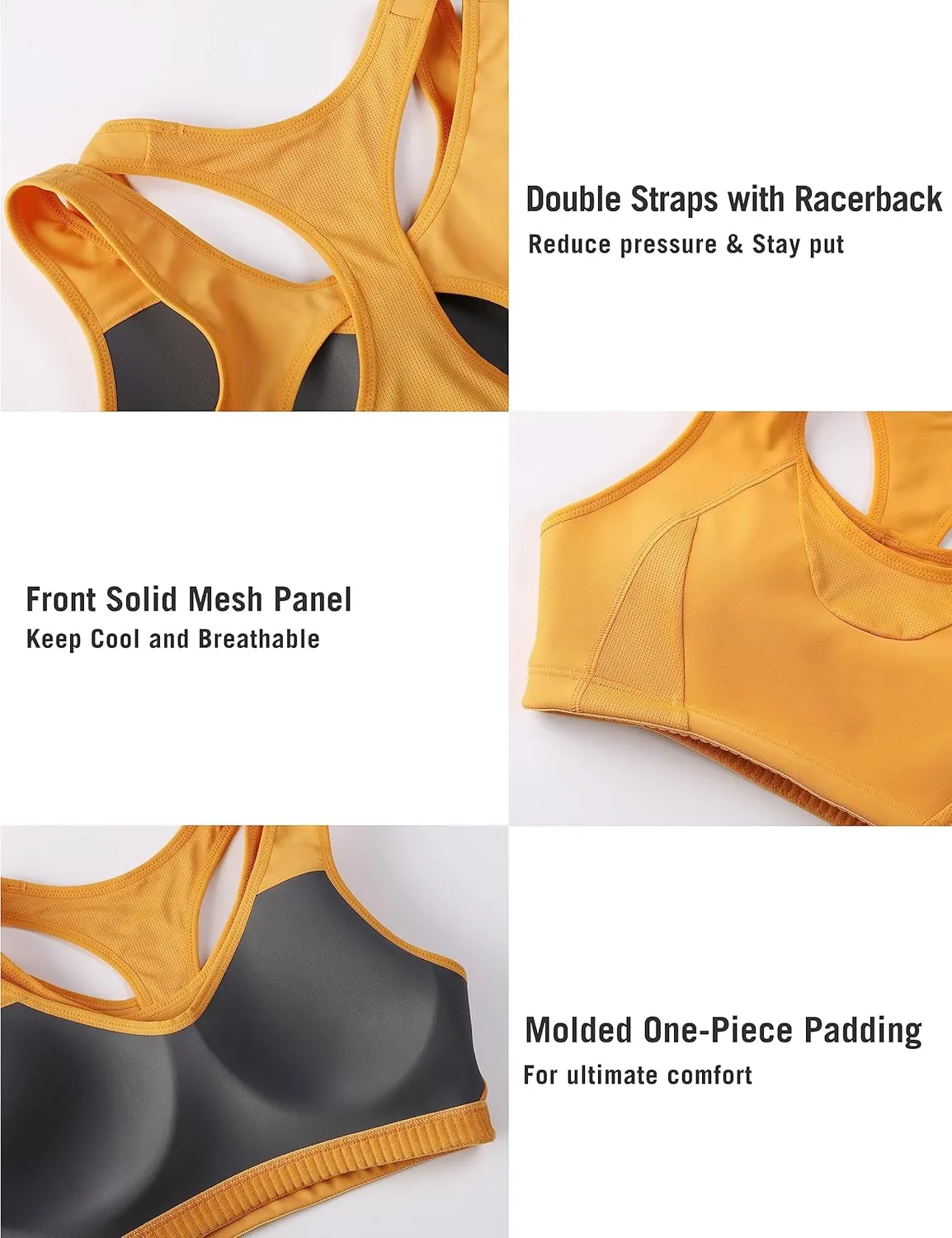 SYROKAN Sports Bras for Women High Support Mesh Full Coverage Racerback Wireless No Bounce Running Bras