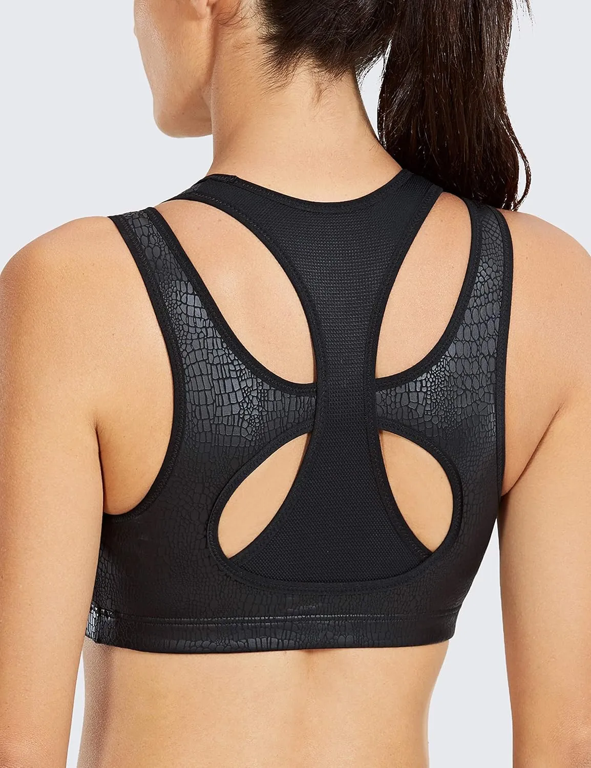 SYROKAN Sports Bras for Women High Support Mesh Full Coverage Racerback Wireless No Bounce Running Bras