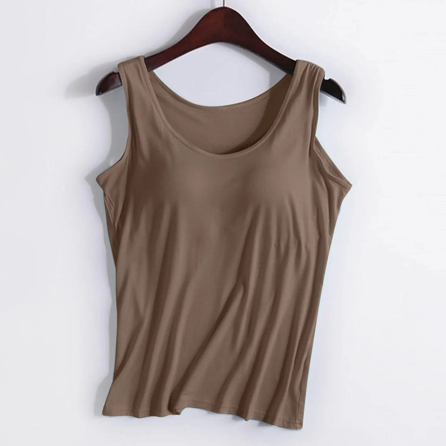 Tank Top for Women Shelf Bra Adjustable Strap Camisole Basic Padded Cotton Cami Shirts