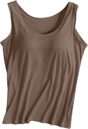 Tank Top for Women Shelf Bra Adjustable Strap Camisole Basic Padded Cotton Cami Shirts