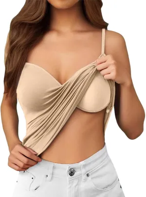 Tank Top for Women Wtih Shelf Bra Spaghetti Straps Camisole Basic Padded Cotton Cami Shirts