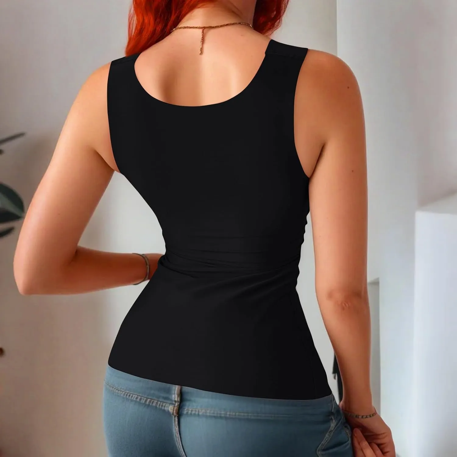 Tank Top with Built in Bra for Women Sleeveless U Neck Shapewear High Strechy Slim Fit Camisole Workout Tops