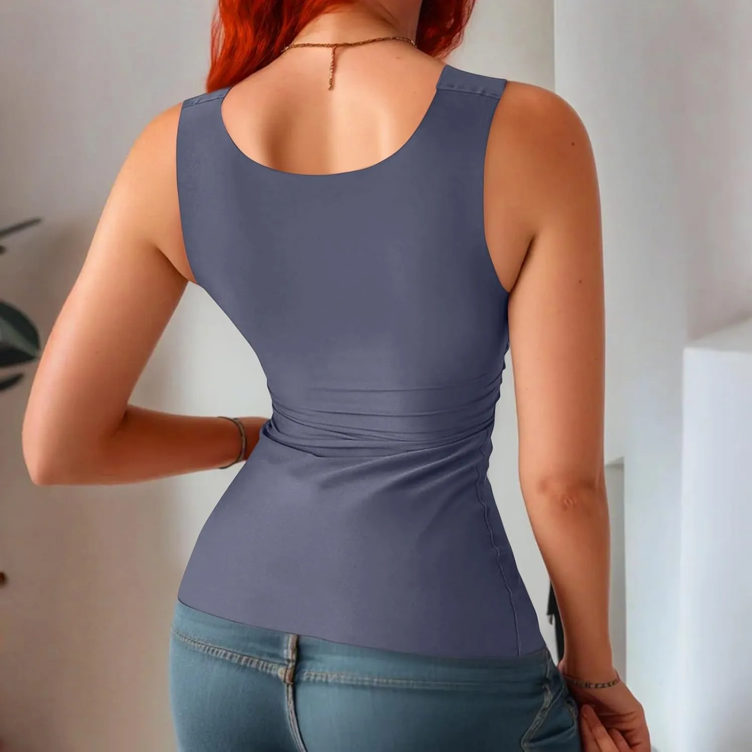 Tank Top with Built in Bra for Women Sleeveless U Neck Shapewear High Strechy Slim Fit Camisole Workout Tops