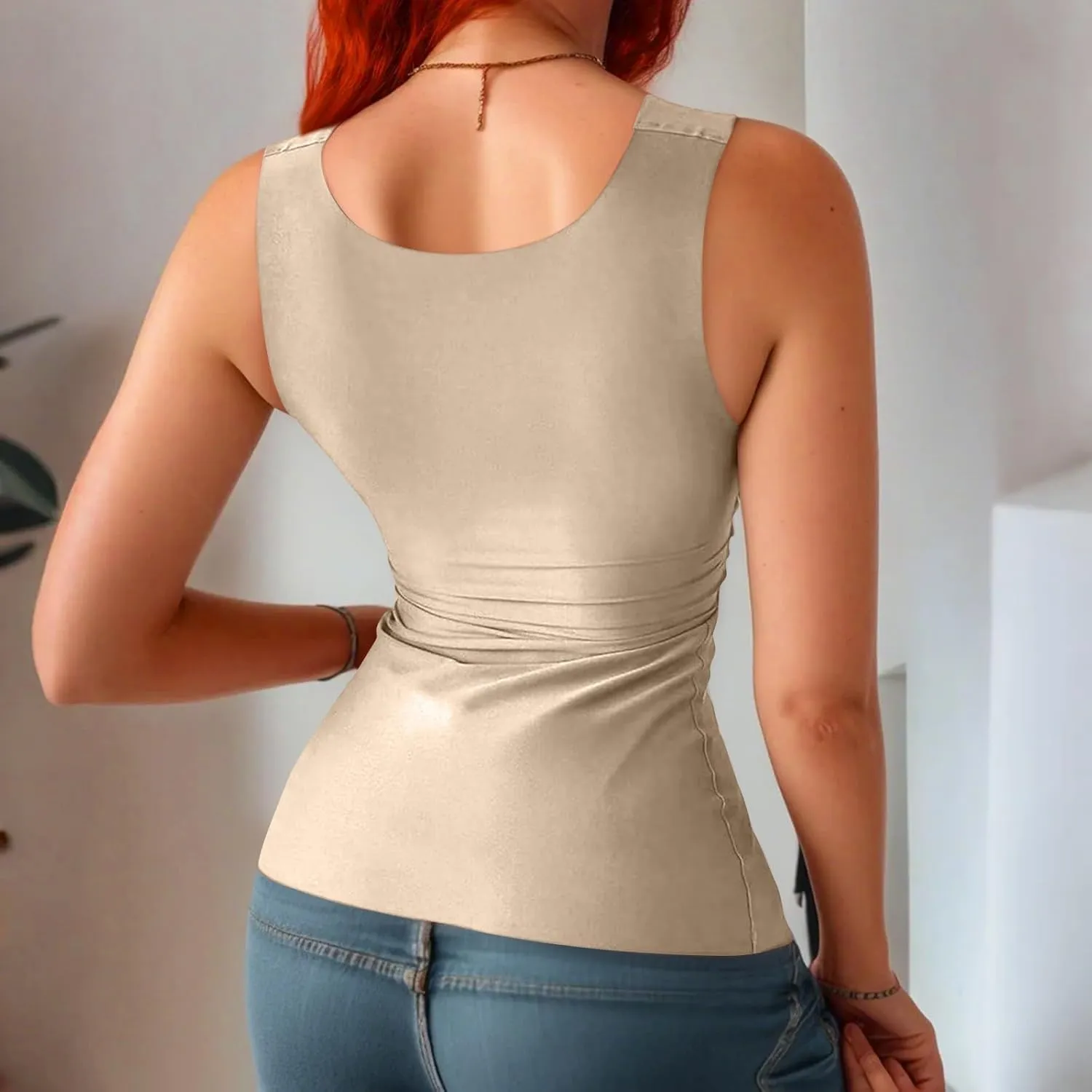 Tank Top with Built in Bra for Women Sleeveless U Neck Shapewear High Strechy Slim Fit Camisole Workout Tops