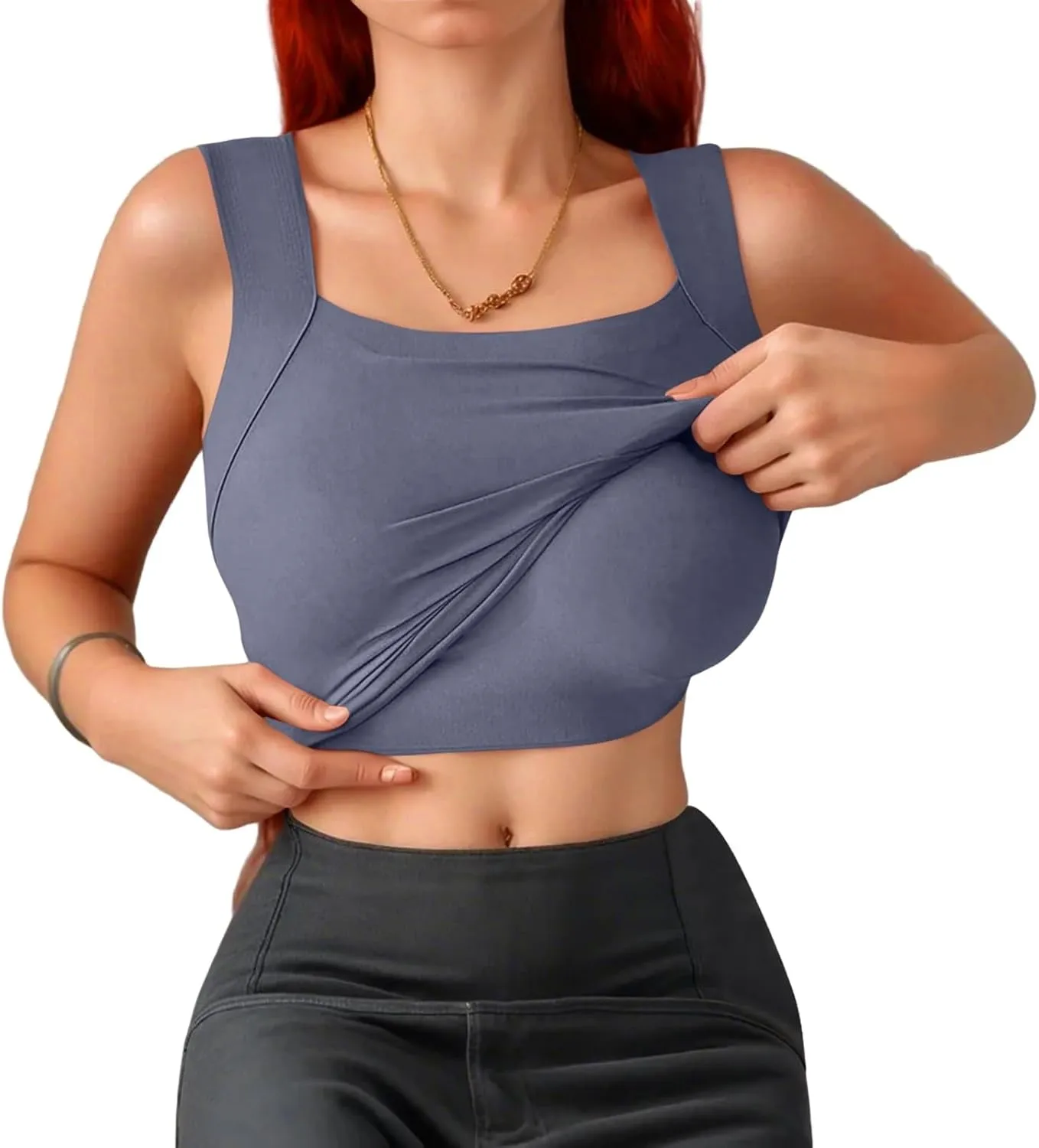 Tank Top with Built in Bra for Women Sleeveless U Neck Shapewear High Strechy Slim Fit Camisole Workout Tops