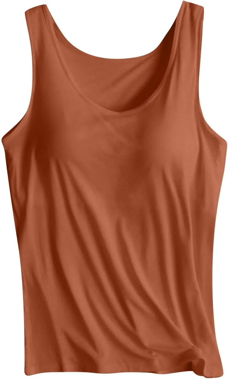 Tank Top with Built in Bra for Women Wide Strap Athletic Shelf Bra Workout Slim Fit Basic Lingerie Camisoles