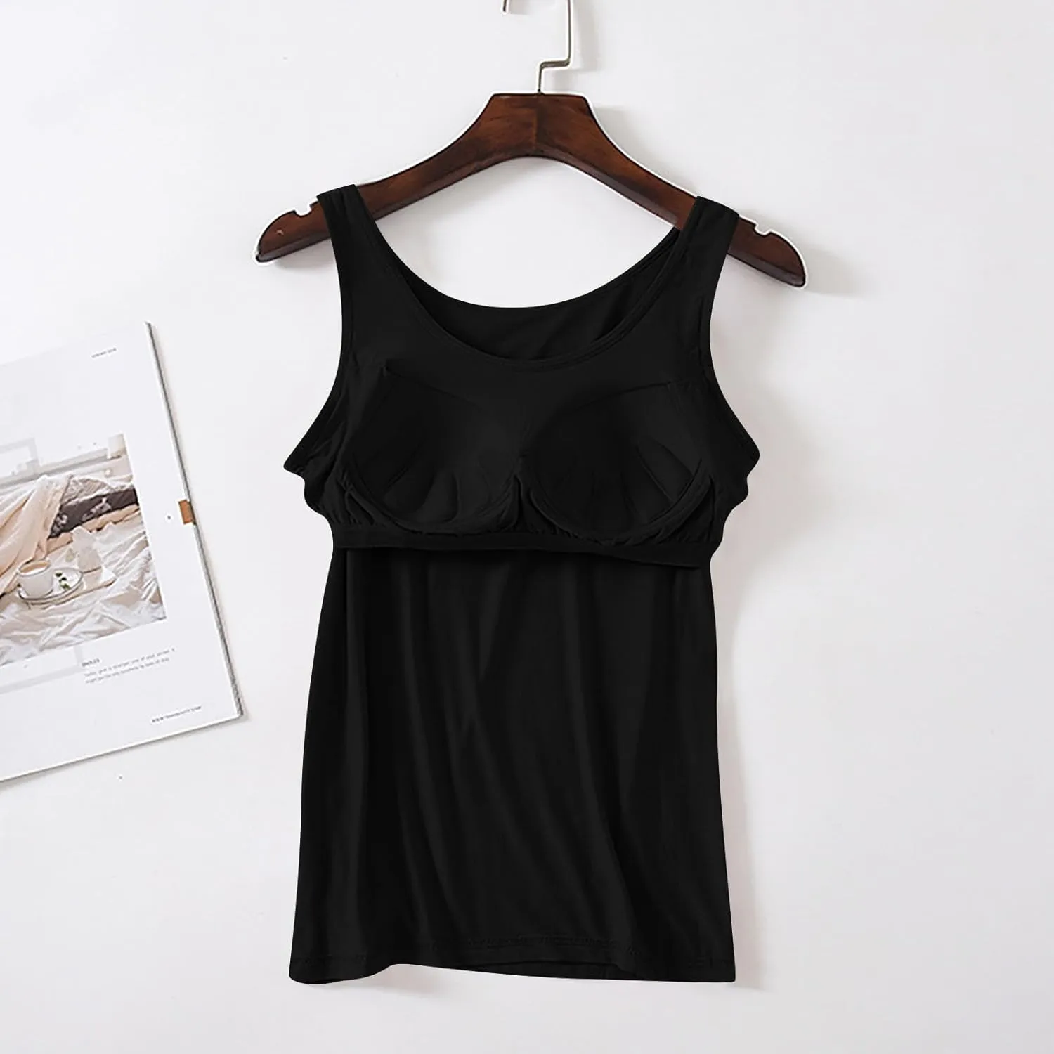Tank Top with Built in Bra for Women Wide Strap Athletic Shelf Bra Workout Slim Fit Basic Lingerie Camisoles