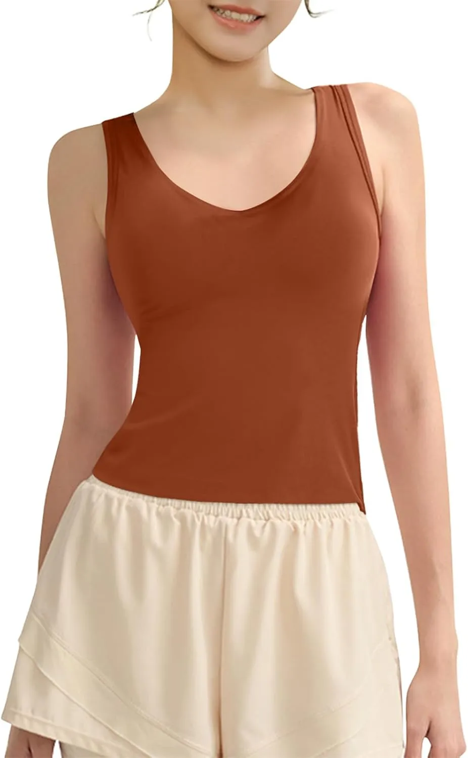 Tank Top with Built in Bra for Women Wide Strap Athletic Shelf Bra Workout Slim Fit Basic Lingerie Camisoles