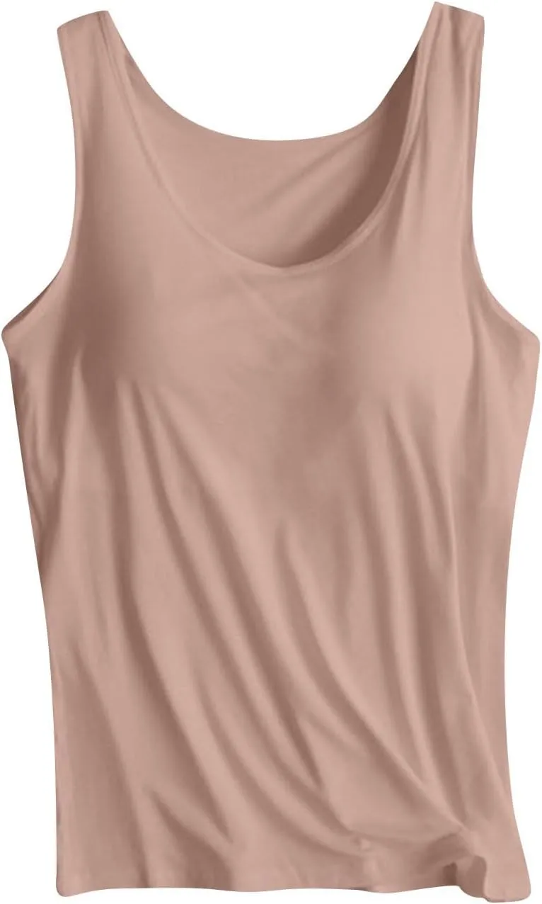 Tank Top with Built in Bra for Women Wide Strap Athletic Shelf Bra Workout Slim Fit Basic Lingerie Camisoles