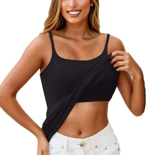 Tank Top with Built in Bra for Women Wide Strap Workout Lingerie Camisoles Slim Fit Basic Athletic Shelf Bra