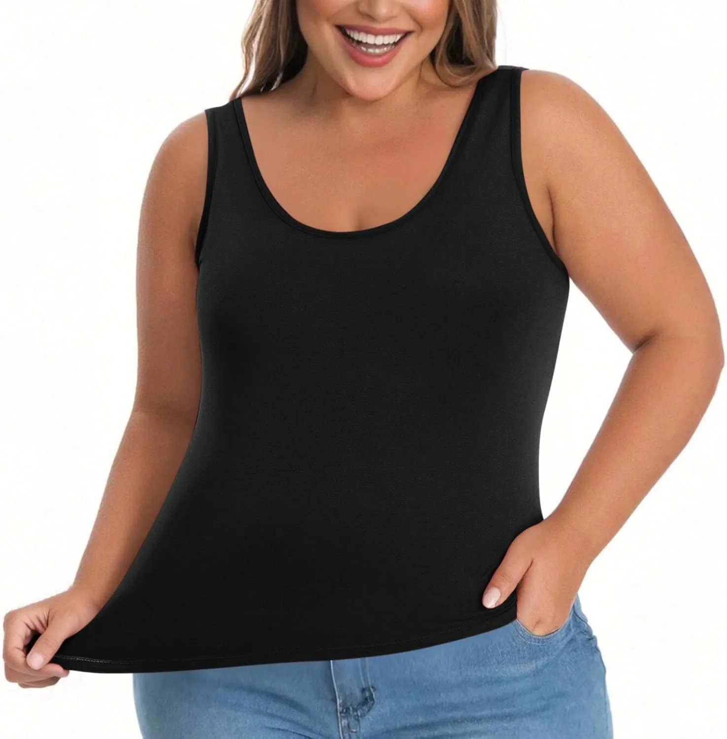 Tank Tops for Women Plus Size Ladies Sleeveless Wider Strap Camisole Tops Built in Padded Casual Workout Basic Tanks