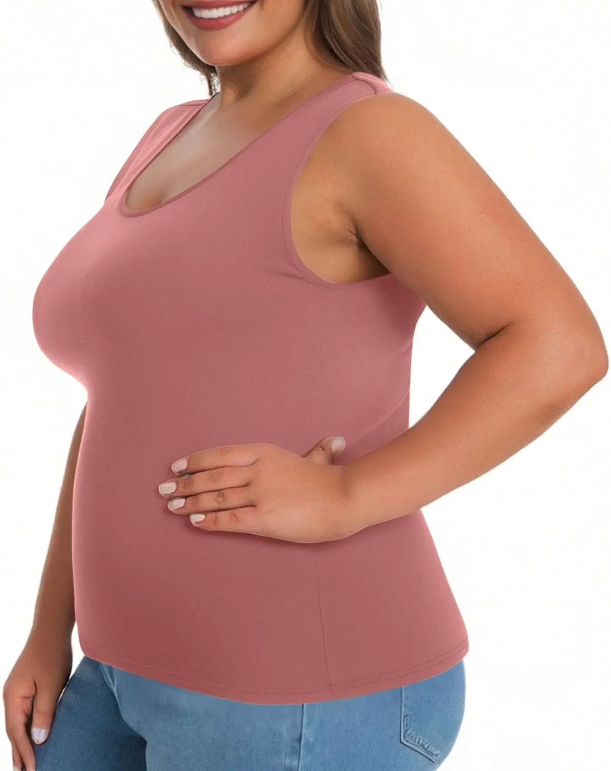 Tank Tops for Women Plus Size Ladies Sleeveless Wider Strap Camisole Tops Built in Padded Casual Workout Basic Tanks