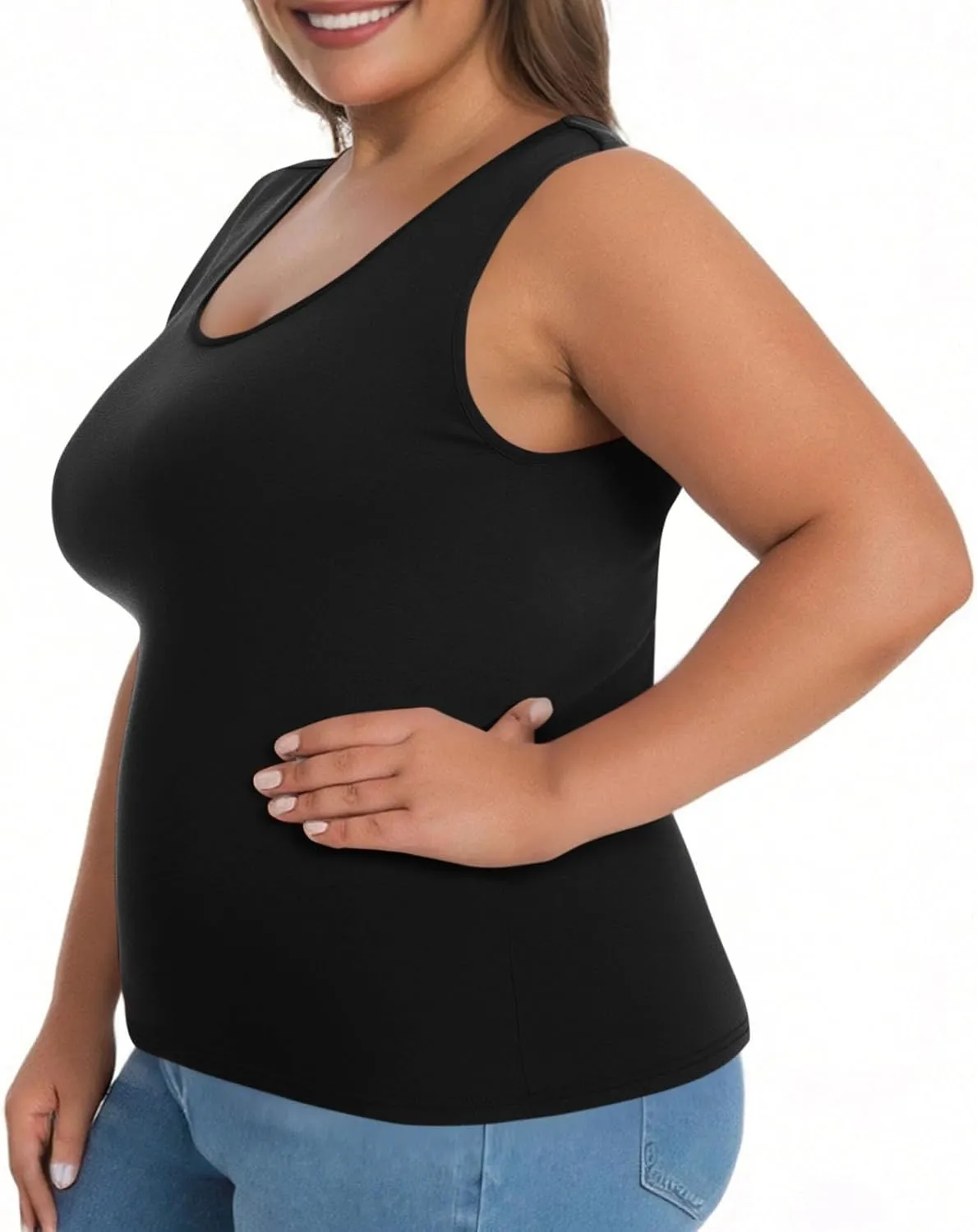 Tank Tops for Women Plus Size Ladies Sleeveless Wider Strap Camisole Tops Built in Padded Casual Workout Basic Tanks