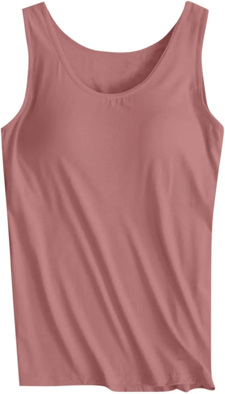 Tank Tops for Women Plus Size Ladies Sleeveless Wider Strap Camisole Tops Built in Padded Casual Workout Basic Tanks