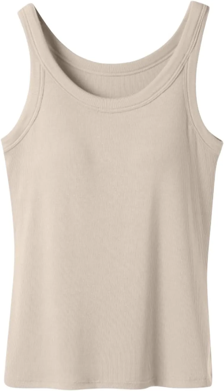 Tank Tops for Women with Built in Bra 2025 Summer Beach Fashion Scoop Neck Sleeveless Spaghetti Strap Tank Top