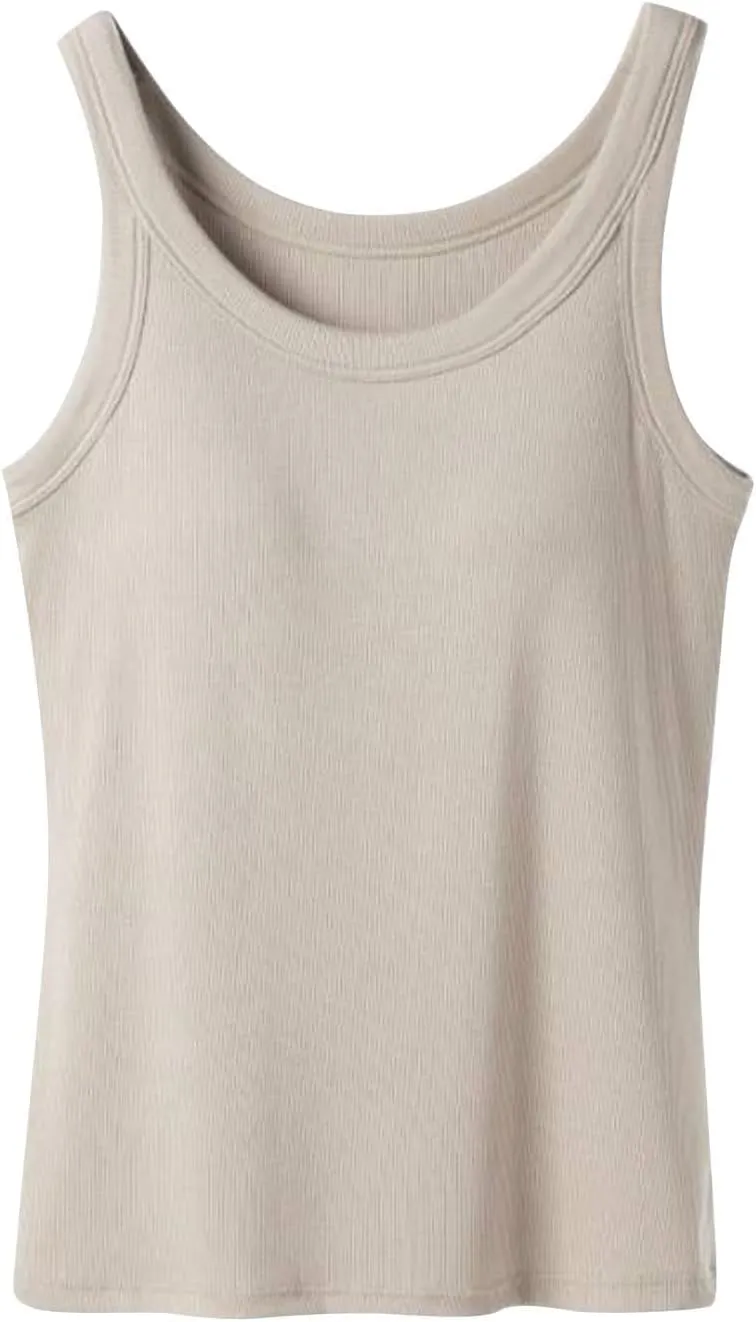 Tank Tops for Women with Built in Bra 2025 Summer Beach Fashion Scoop Neck Sleeveless Spaghetti Strap Tank Top