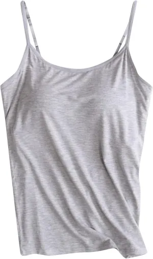 Tank Tops with Built in Bras Padded Cropped Casual Workout Shirts Spaghetti Strap Yoga Tank Tops Summer Camisoles