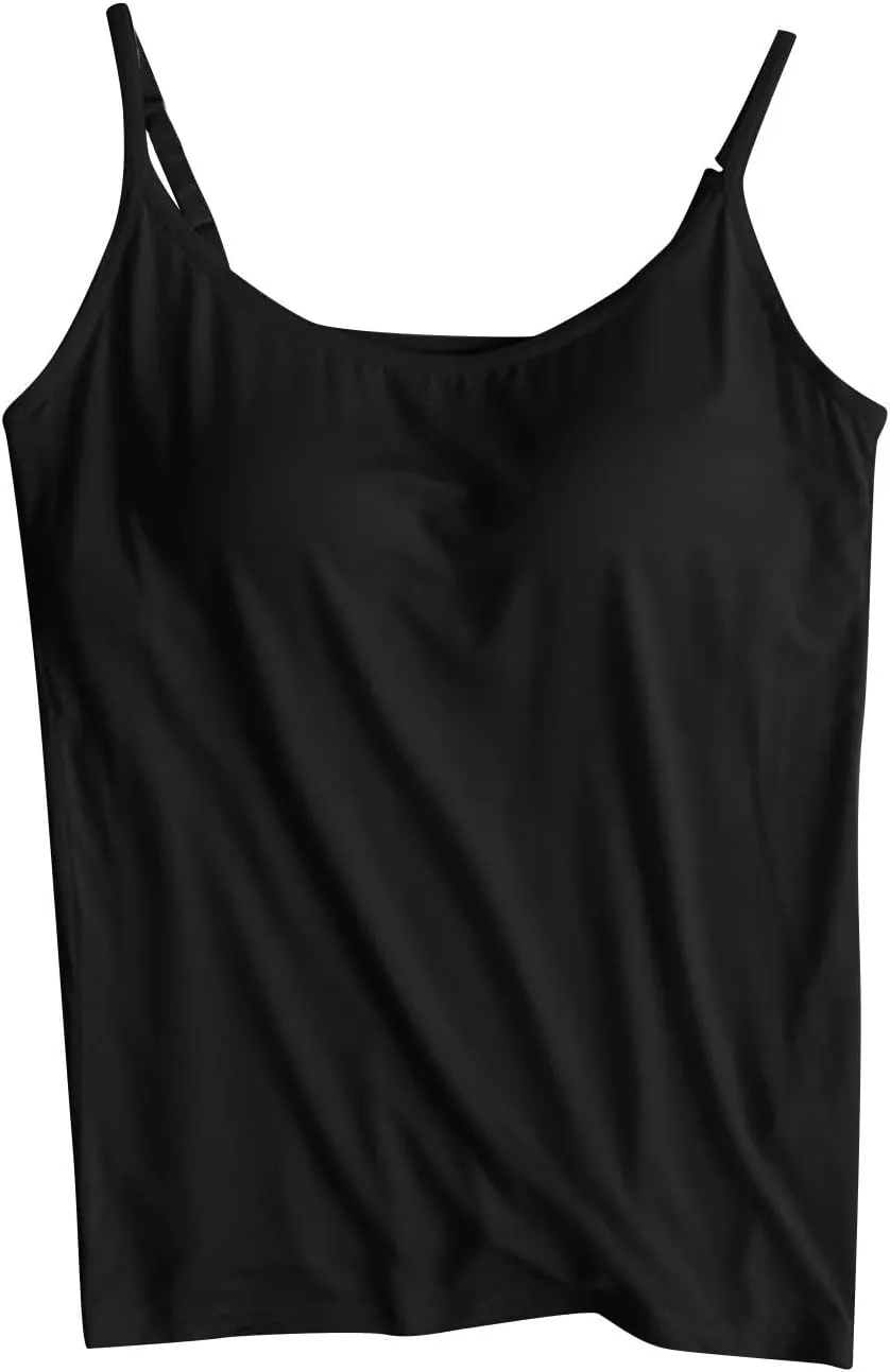 Tank Tops with Built in Bras Padded Cropped Casual Workout Shirts Spaghetti Strap Yoga Tank Tops Summer Camisoles