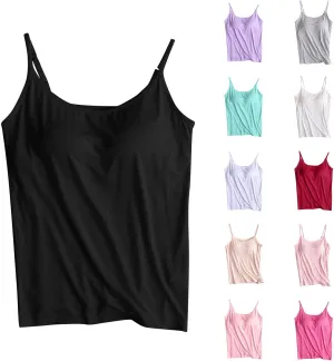 Tank Tops with Built in Bras Padded Cropped Casual Workout Shirts Spaghetti Strap Yoga Tank Tops Summer Camisoles