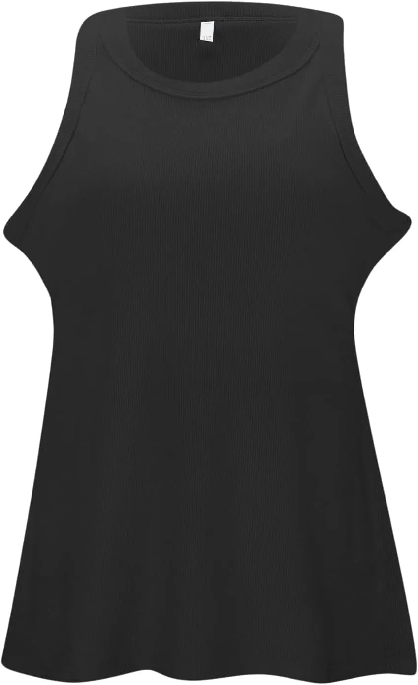Tank Tops with Built in Bras Round Neck Ribbed Tank Top with Bra Pads Loose Casual Workout Tank Tops for Women