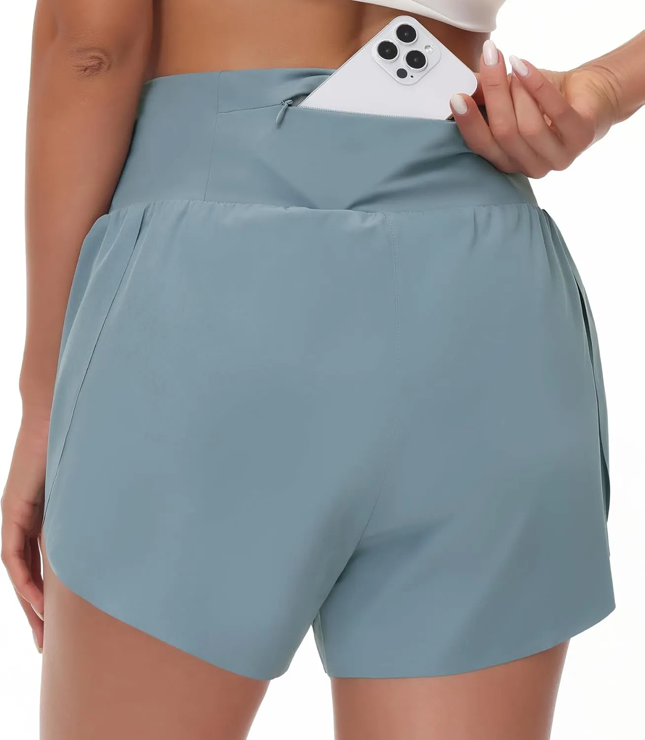 THE GYM PEOPLE Women's High Waisted Running Shorts Mesh Liner Side Split Workout Shorts Zipper Pocket