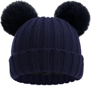 Toddler Winter Knit Hat Upgrade Fleece Lined Pompom Ears Beanies Cap