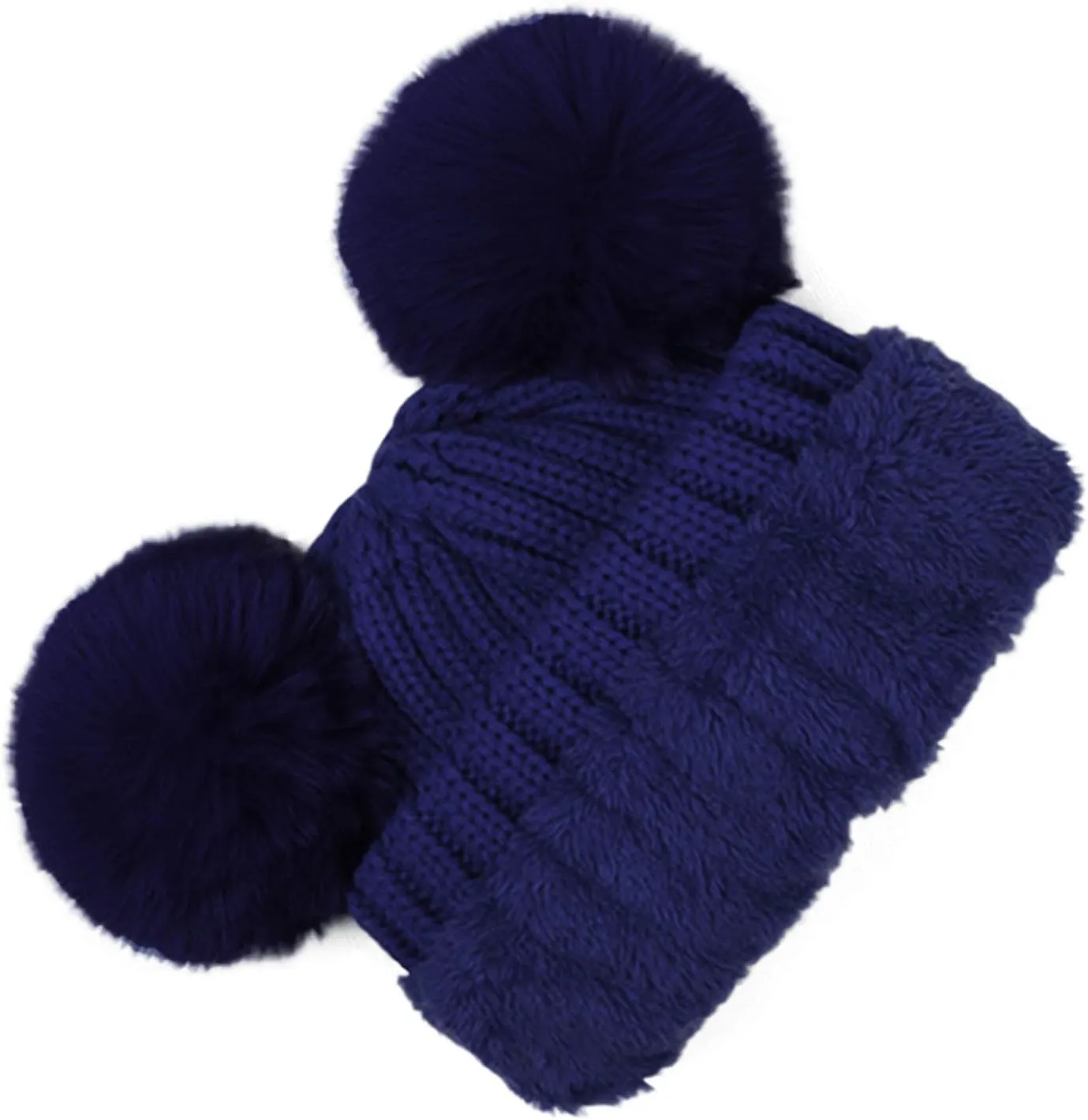 Toddler Winter Knit Hat Upgrade Fleece Lined Pompom Ears Beanies Cap