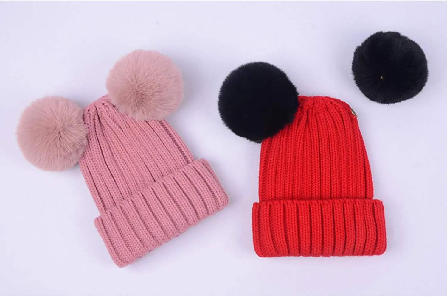 Toddler Winter Knit Hat Upgrade Fleece Lined Pompom Ears Beanies Cap