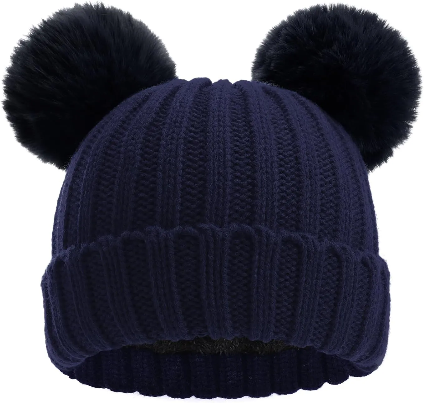 Toddler Winter Knit Hat Upgrade Fleece Lined Pompom Ears Beanies Cap