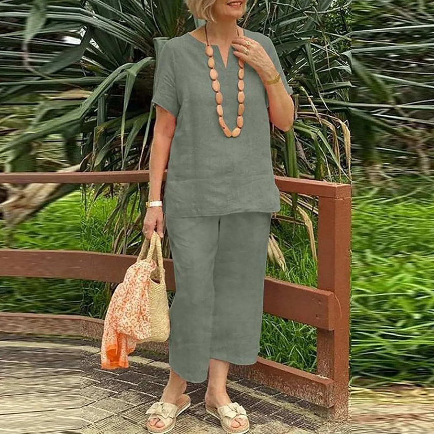 Two Piece Sets for Women Summer Casual Linen Button Shirts Comfy Bermuda Long Pants Set Summer Vacation Resort Wear