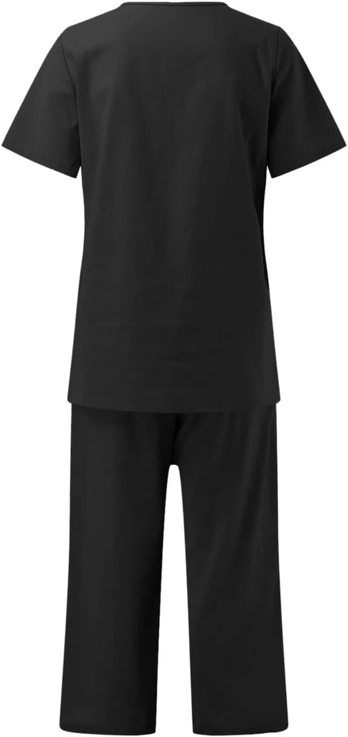 Two Piece Sets for Women Summer Casual Linen Button Shirts Comfy Bermuda Long Pants Set Summer Vacation Resort Wear