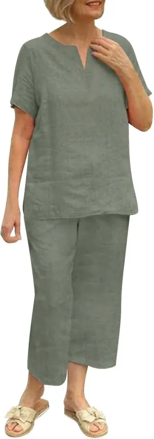 Two Piece Sets for Women Summer Casual Linen Button Shirts Comfy Bermuda Long Pants Set Summer Vacation Resort Wear