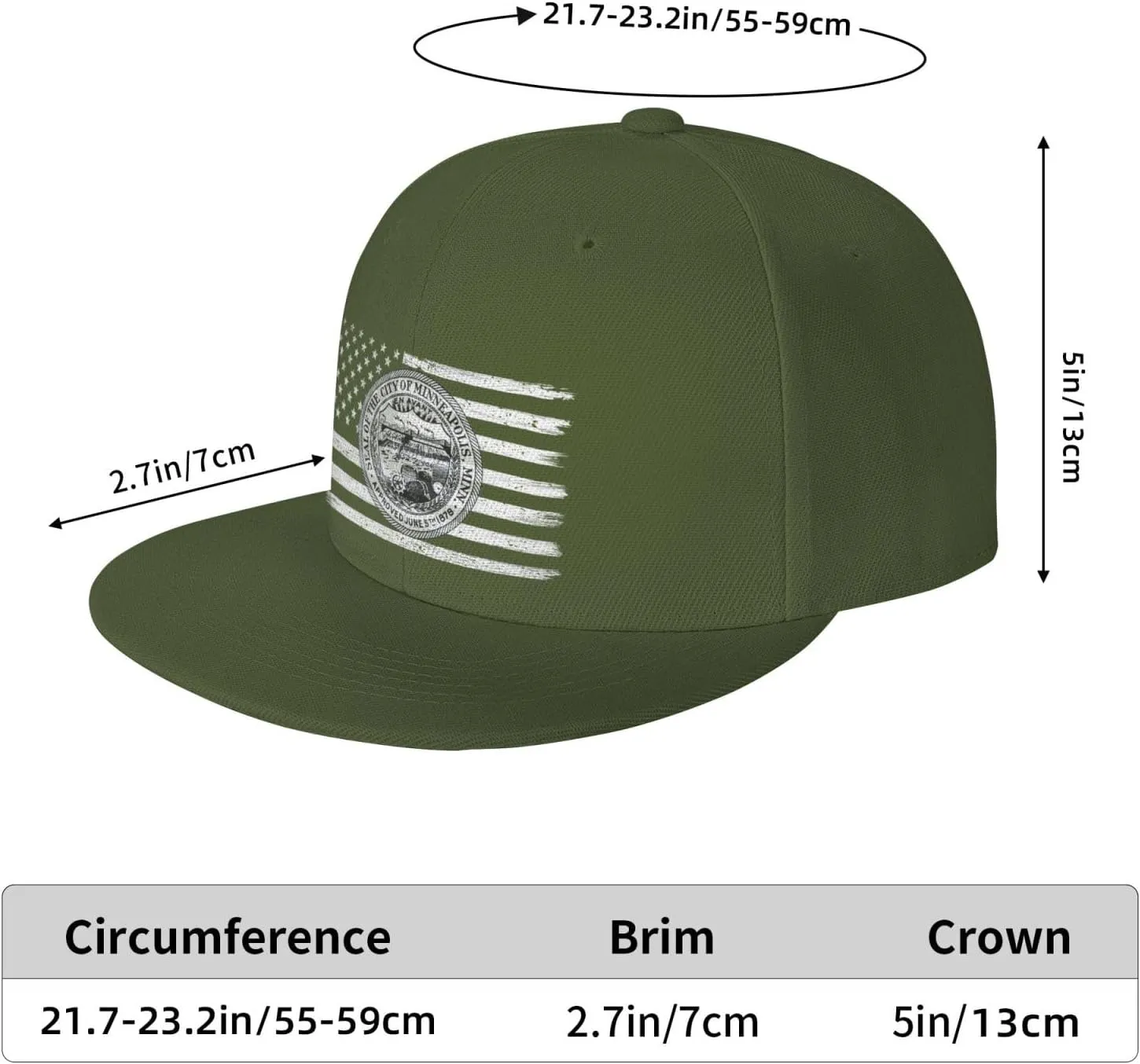 US and Minneapolis Seal Snapback Hat for Men Women Baseball Cap Adjustable Flat Bill Brim Hats