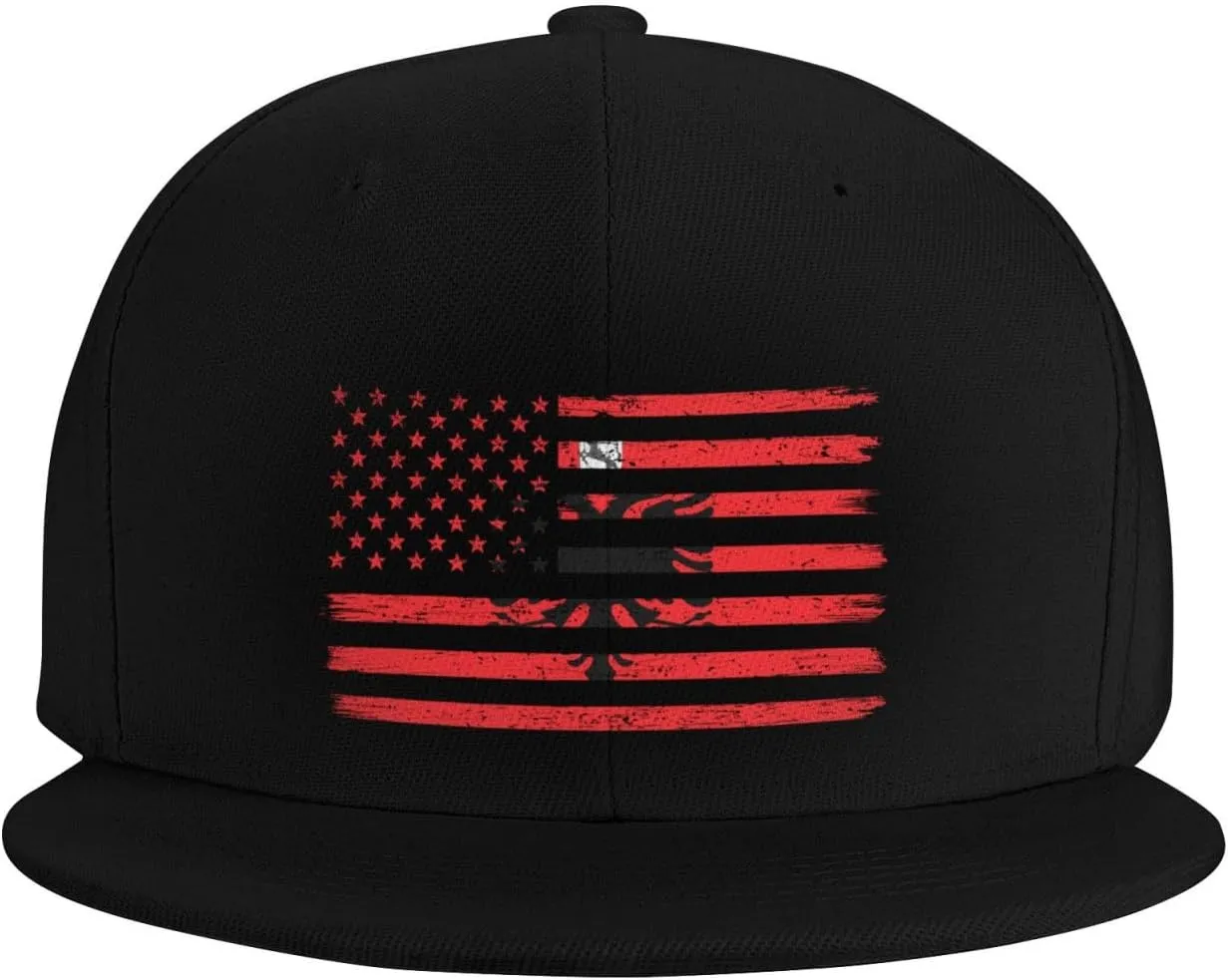 US and Unofficial Flag of Cham Albanians Snapback Hat for Men Women Baseball Cap Adjustable Flat Bill Brim Hats