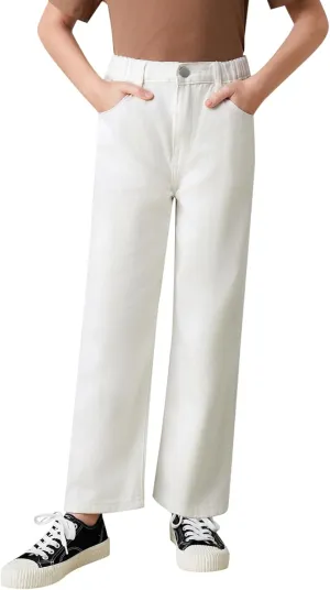 Verdusa Girl's Casual Elastic High Waist Wide Leg Denim Pants Jeans