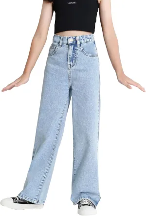Verdusa Girl's Casual Elastic High Waist Wide Leg Denim Pants Jeans
