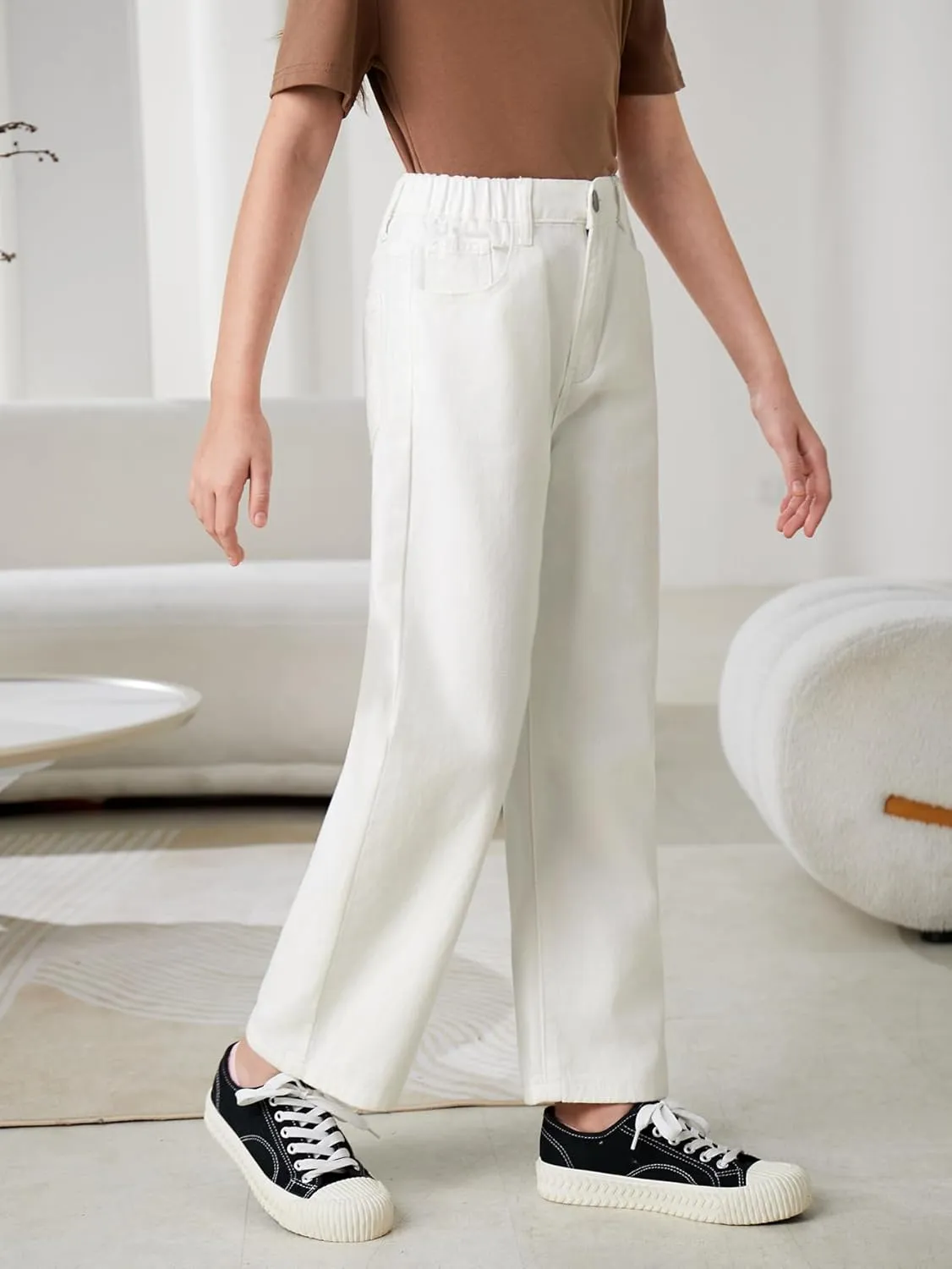 Verdusa Girl's Casual Elastic High Waist Wide Leg Denim Pants Jeans