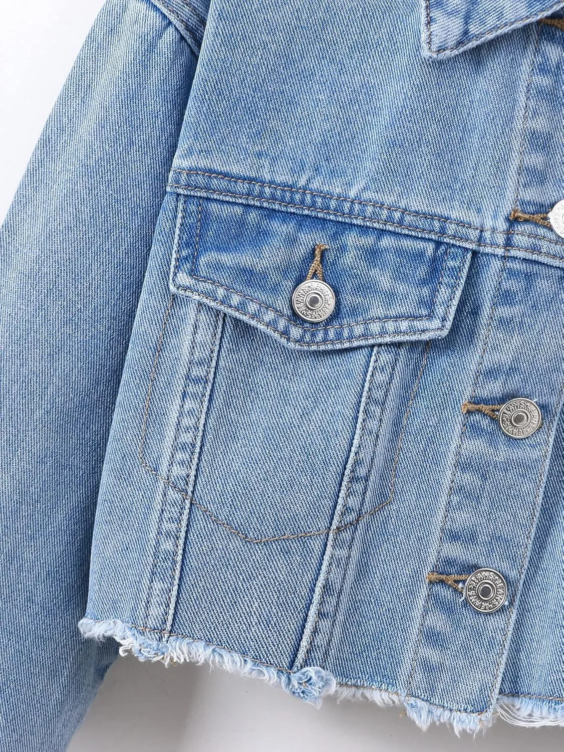 Verdusa Girl's Raw Hem Long Sleeve Single Breasted Crop Denim Jacket Outerwear