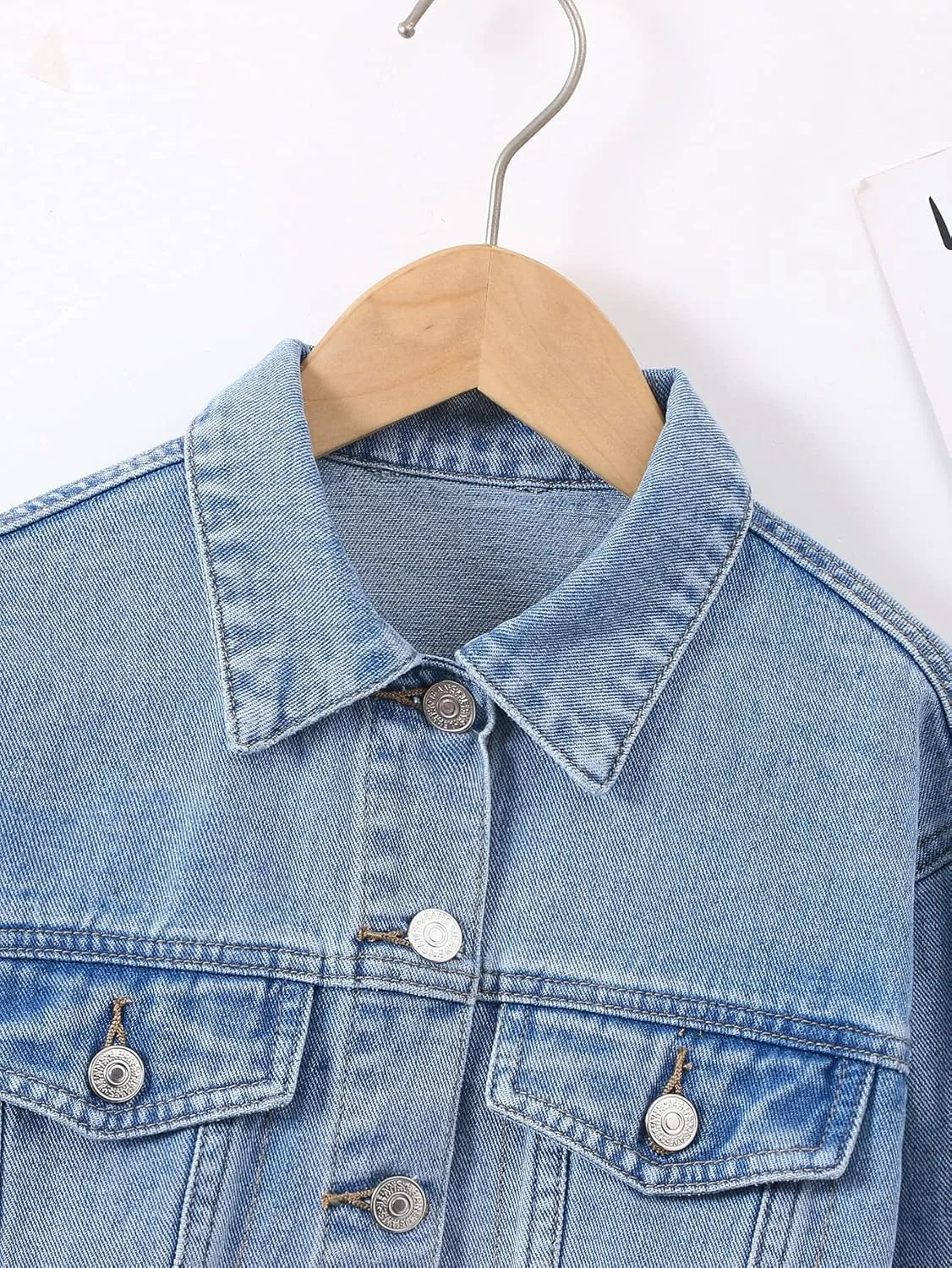 Verdusa Girl's Raw Hem Long Sleeve Single Breasted Crop Denim Jacket Outerwear