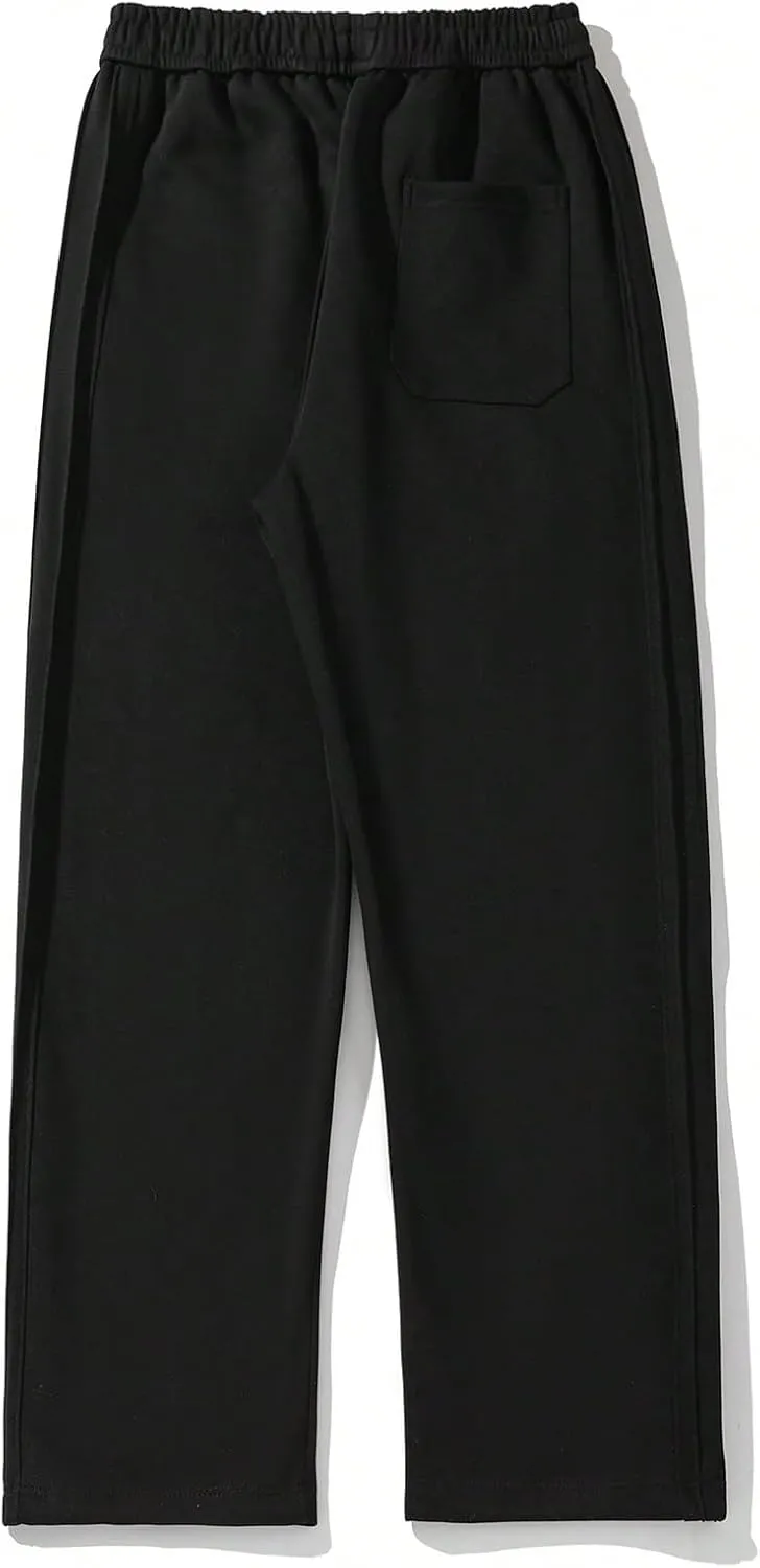 Verdusa Men's Drawstring Waist Straight Leg Textured Pants Long Trousers