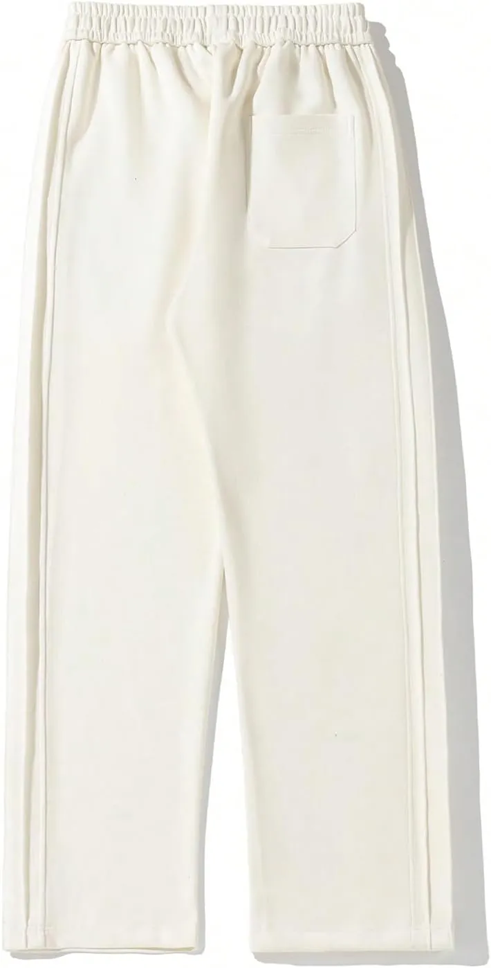 Verdusa Men's Drawstring Waist Straight Leg Textured Pants Long Trousers