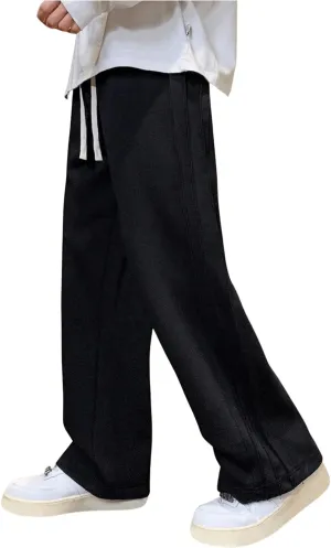 Verdusa Men's Drawstring Waist Straight Leg Textured Pants Long Trousers