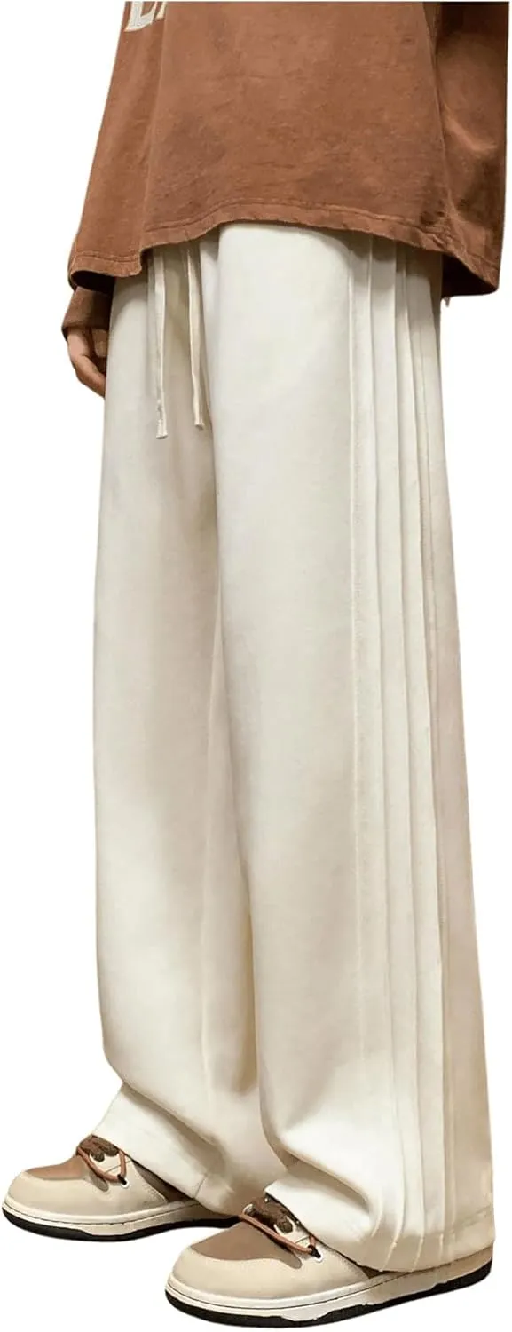 Verdusa Men's Drawstring Waist Straight Leg Textured Pants Long Trousers