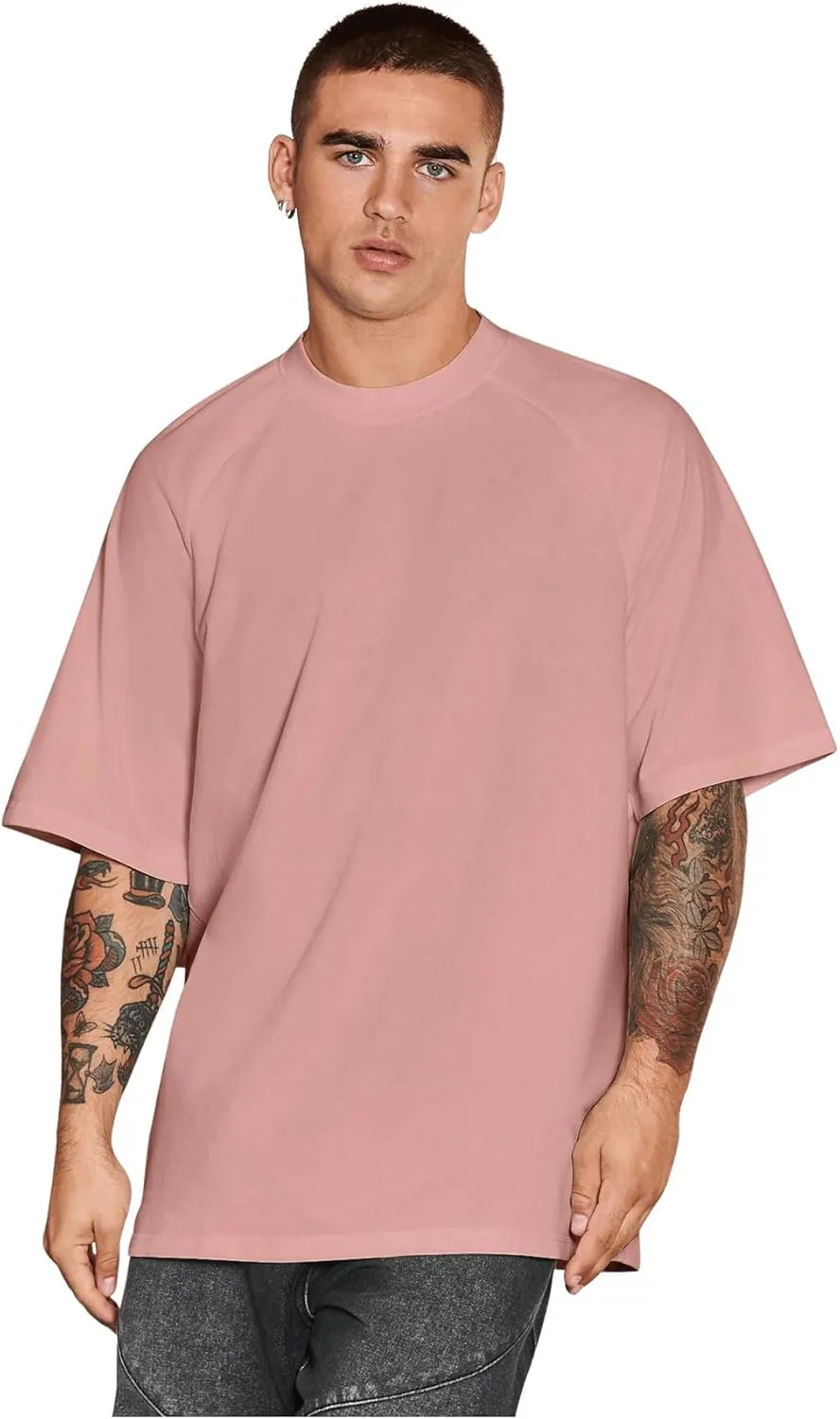 Verdusa Men's Oversized Shirts Short Sleeve Loose Fit Casual Solid Basic Tee Tops